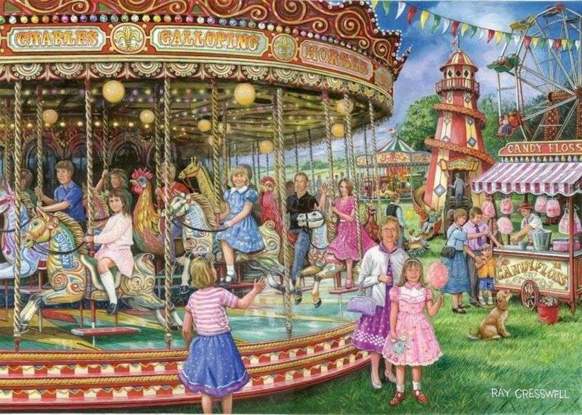 Children wait on carousels jigsaw puzzle online