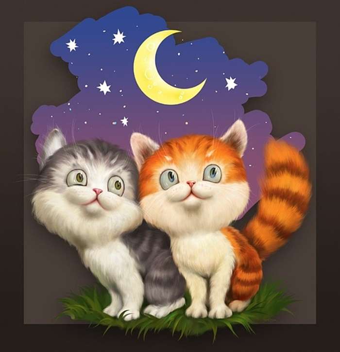 Kittens onder de maan legpuzzel online