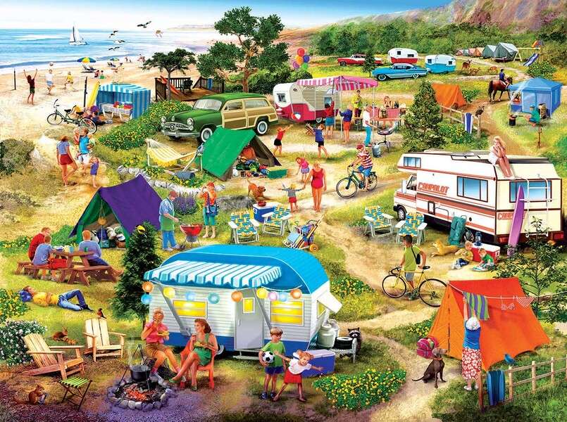 Pessoas acampando na praia puzzle online