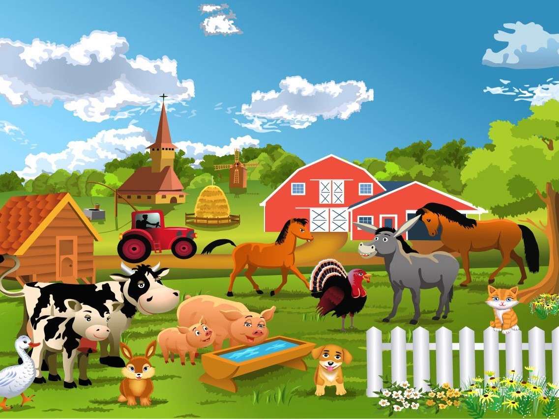Улыбающиеся домашние животные на ферме пазл онлайн