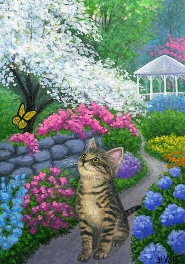 Kitten kijkt naar een vlinder #54 legpuzzel online