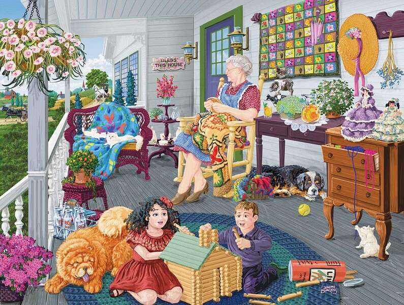 A gyerekek meglátogatják a nagymamát online puzzle
