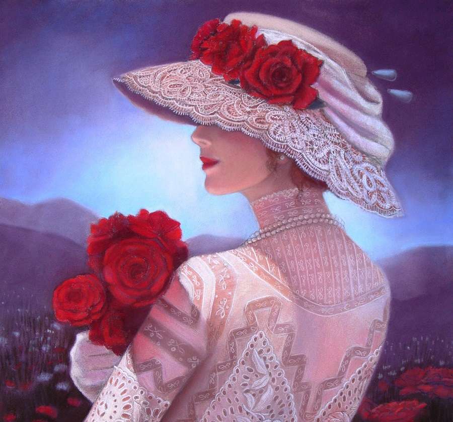 signora con bouquet di rose puzzle online