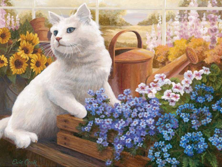 bílá kočka online puzzle