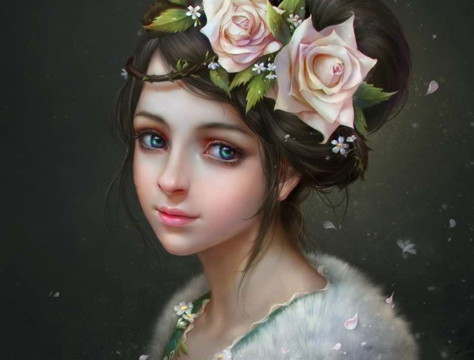 girl with roses in her hair jigsaw puzzle online