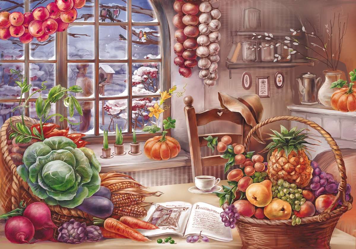 φρούτα και λαχανικά στην κουζίνα παζλ online