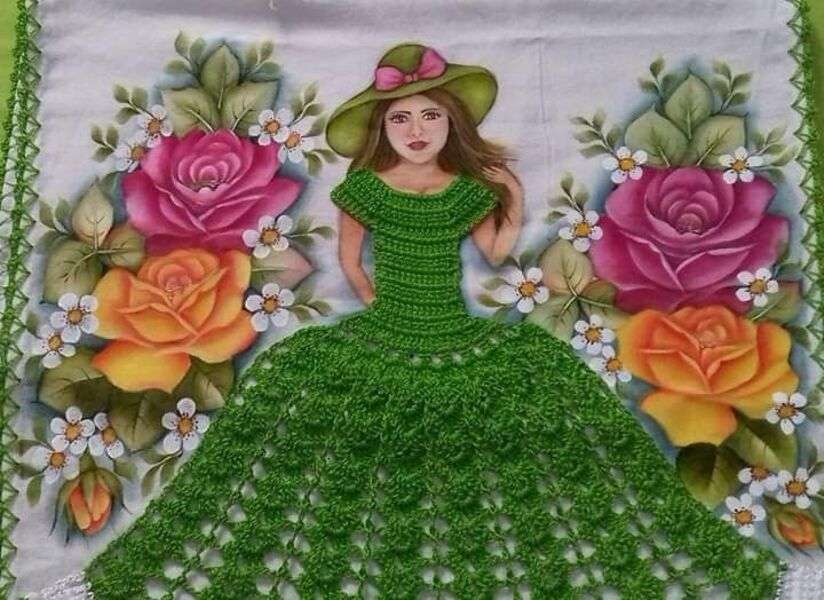 Diva flicka grön klänning pussel på nätet