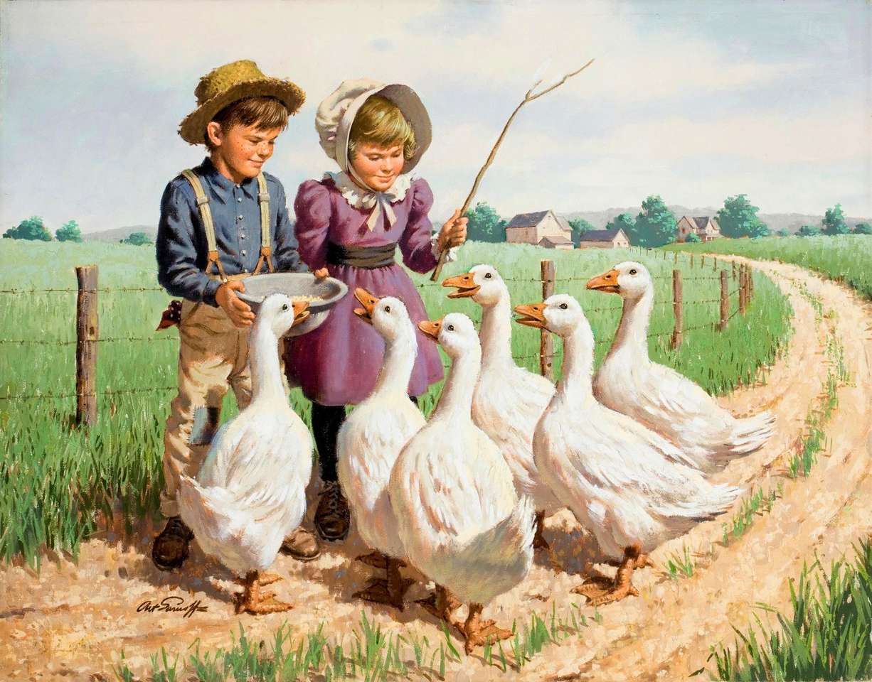 Geese fed by children online puzzle