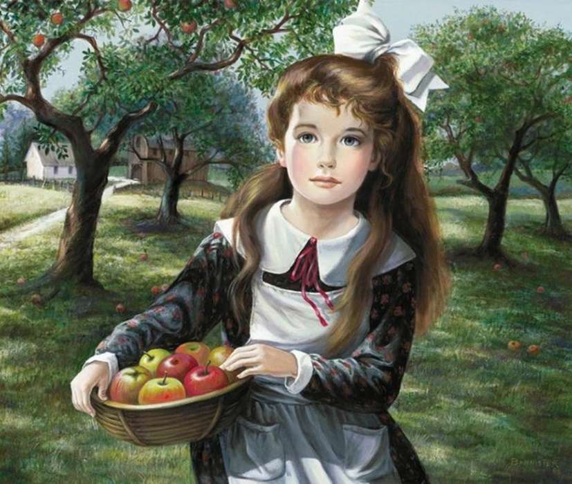 момиче с ябълки онлайн пъзел