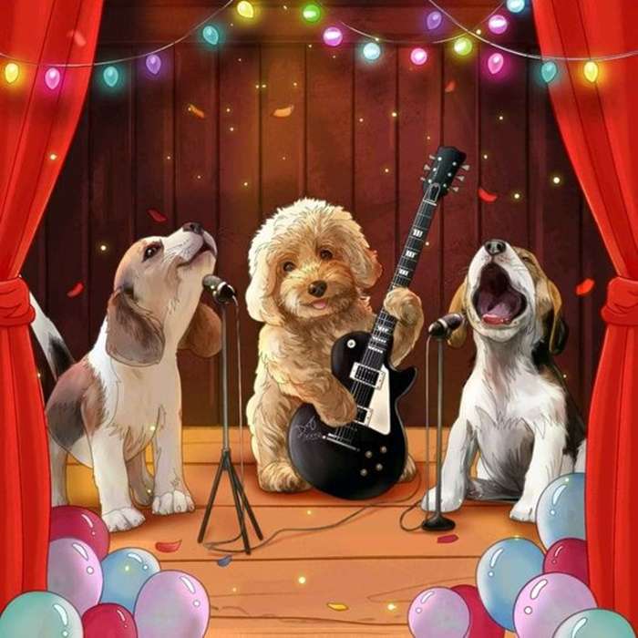 perritos cantando y tocando la guitarra rompecabezas en línea