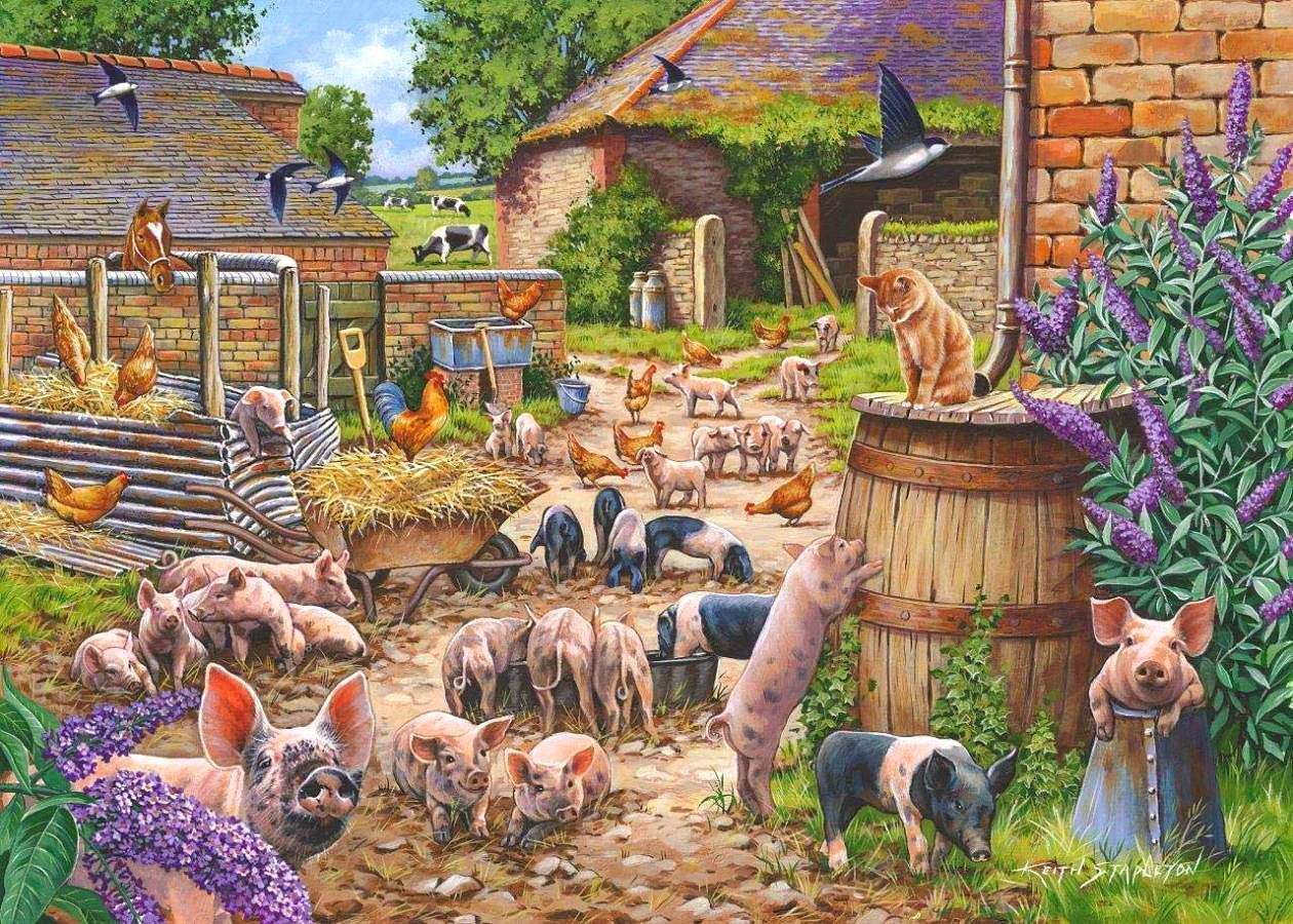 cat surrounded by pigs online puzzle