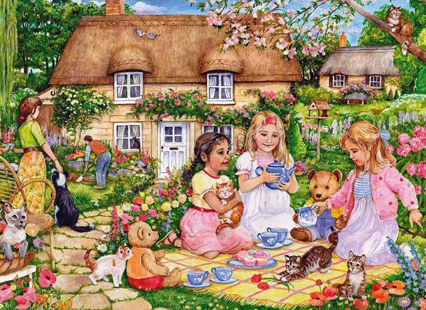 le ragazze fanno un picnic con le loro bambole puzzle online