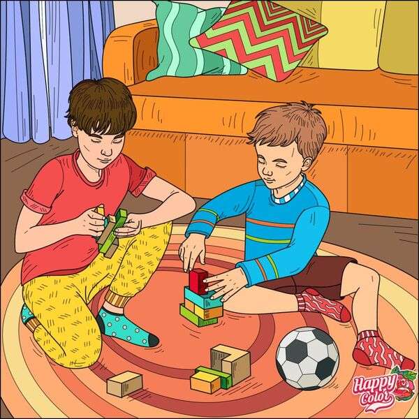Kinderen spelen met kubussen legpuzzel online