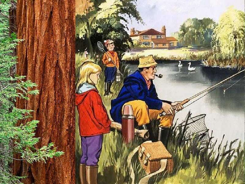 Tatăl și fiii pescuiesc în râu puzzle online