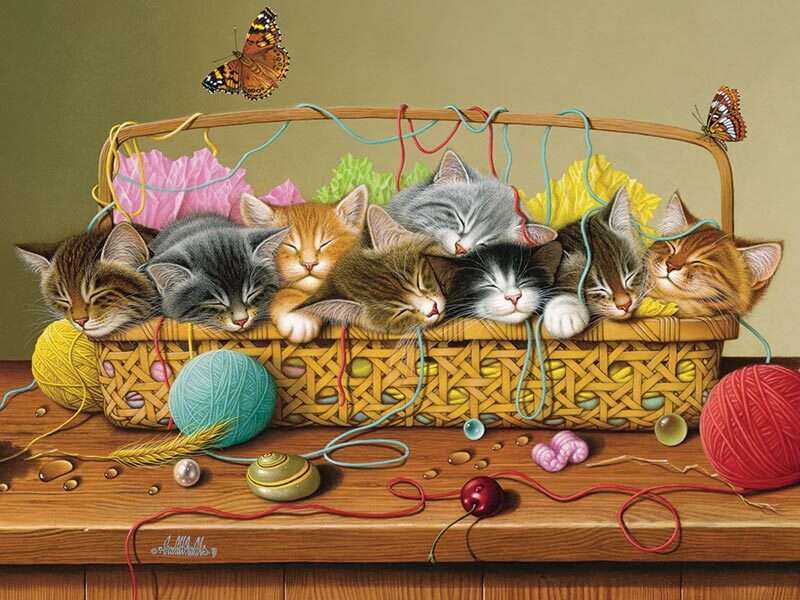 Acht kittens in een mand #77 legpuzzel online