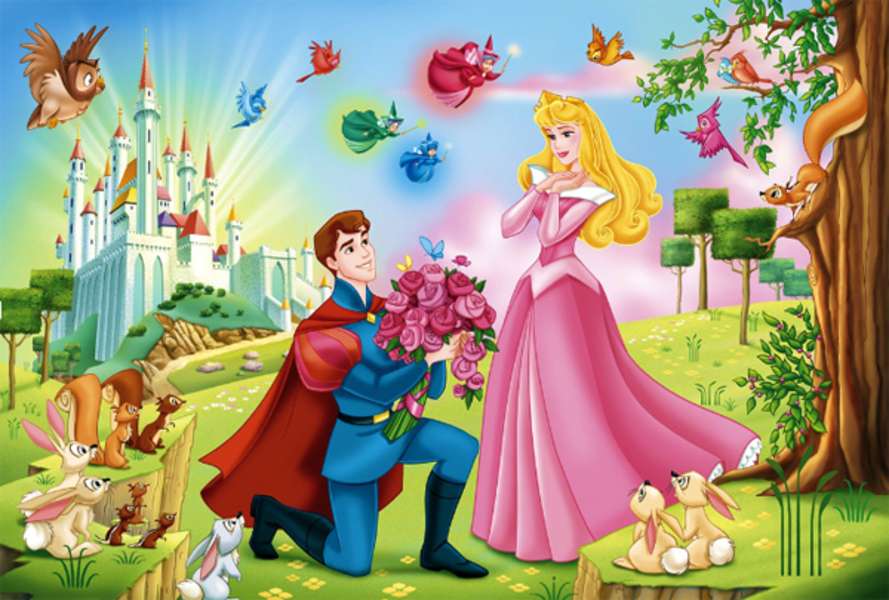 Princ přináší princezně květiny skládačky online
