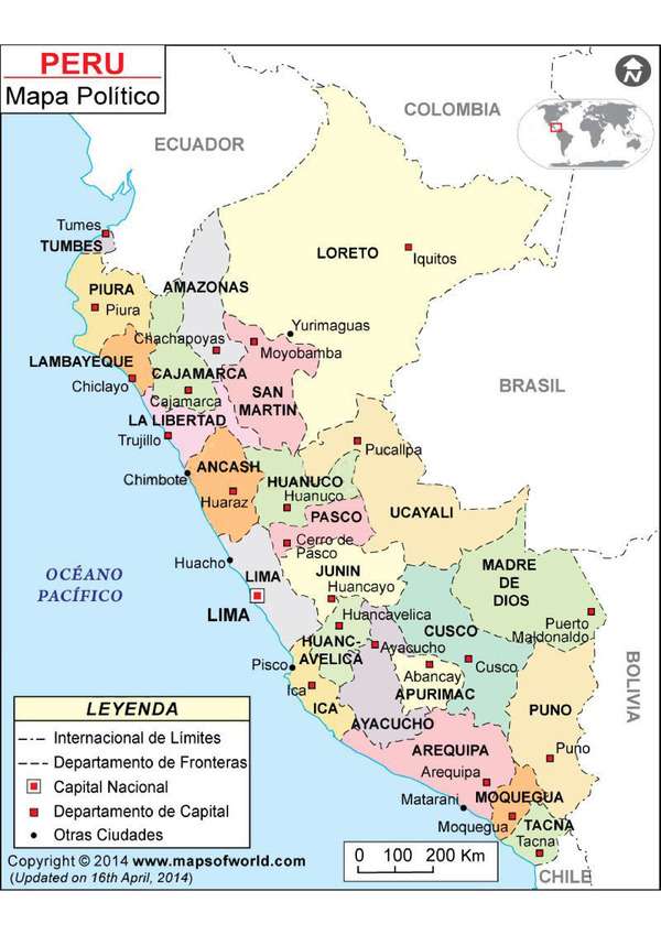 Χάρτης δραστηριοτήτων του Περού παζλ online