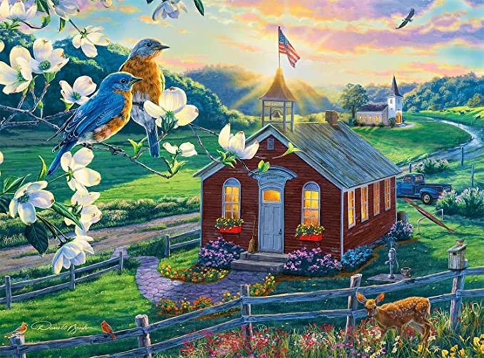 uccelli vicino a una casa puzzle online
