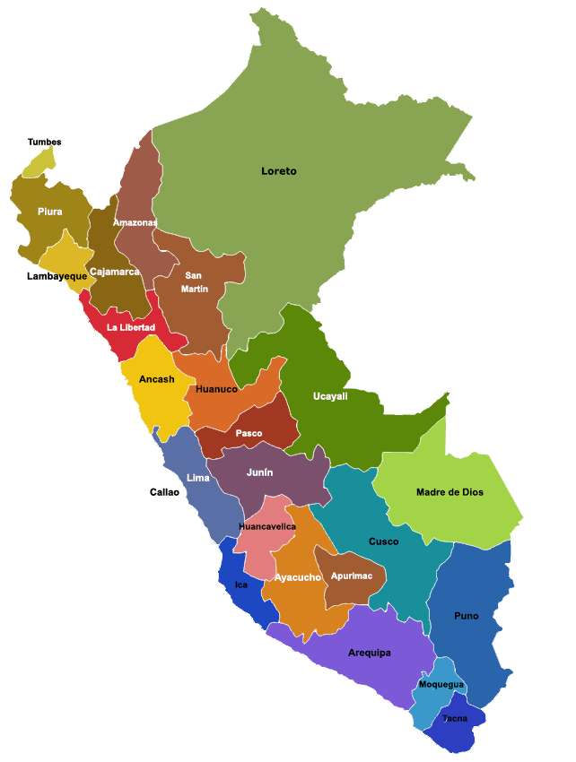 Politieke kaart van Peru legpuzzel online