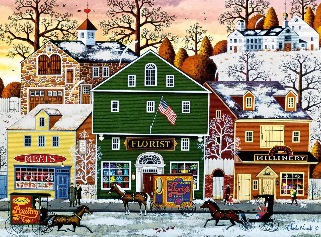 Obchodní vesnice v zimě. online puzzle