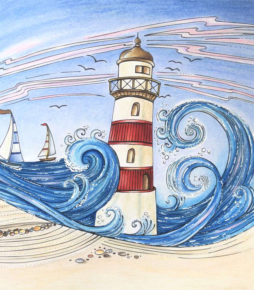 Coloring page: lighthouse and wild waves jigsaw puzzle online