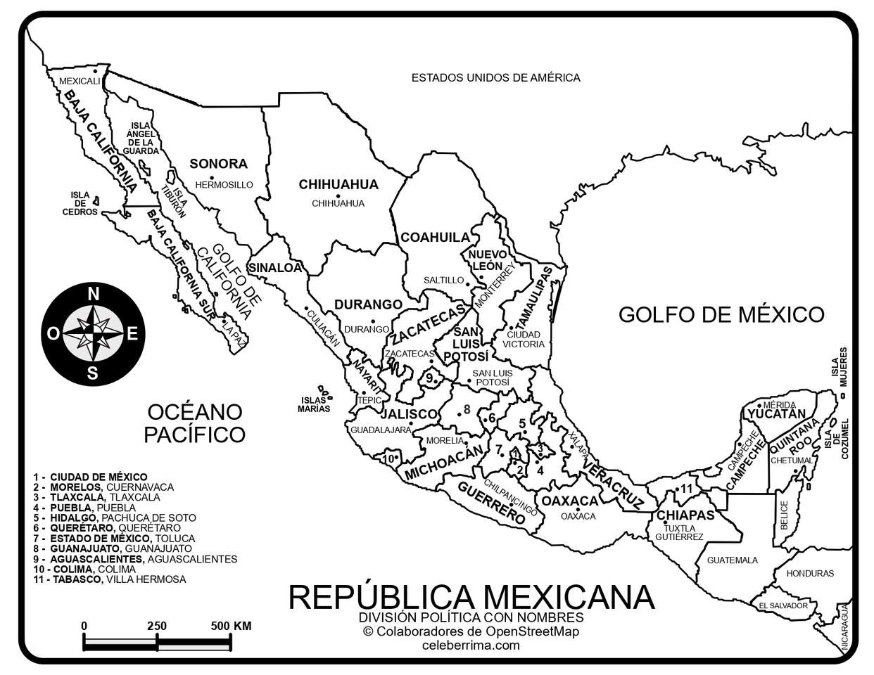 Карта Мексиканских Соединенных Штатов пазл онлайн