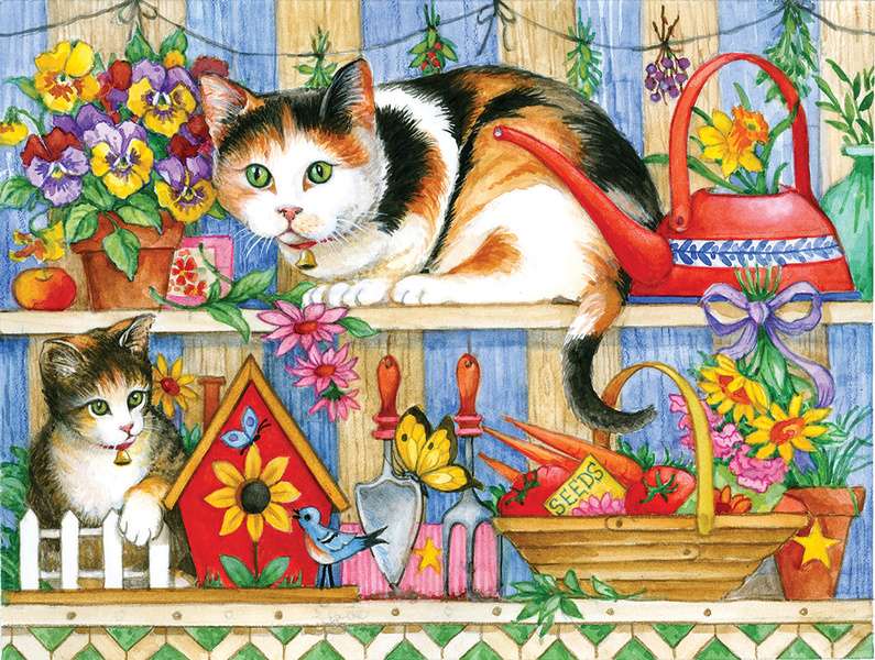 Koťata v polici s květinami #82 online puzzle