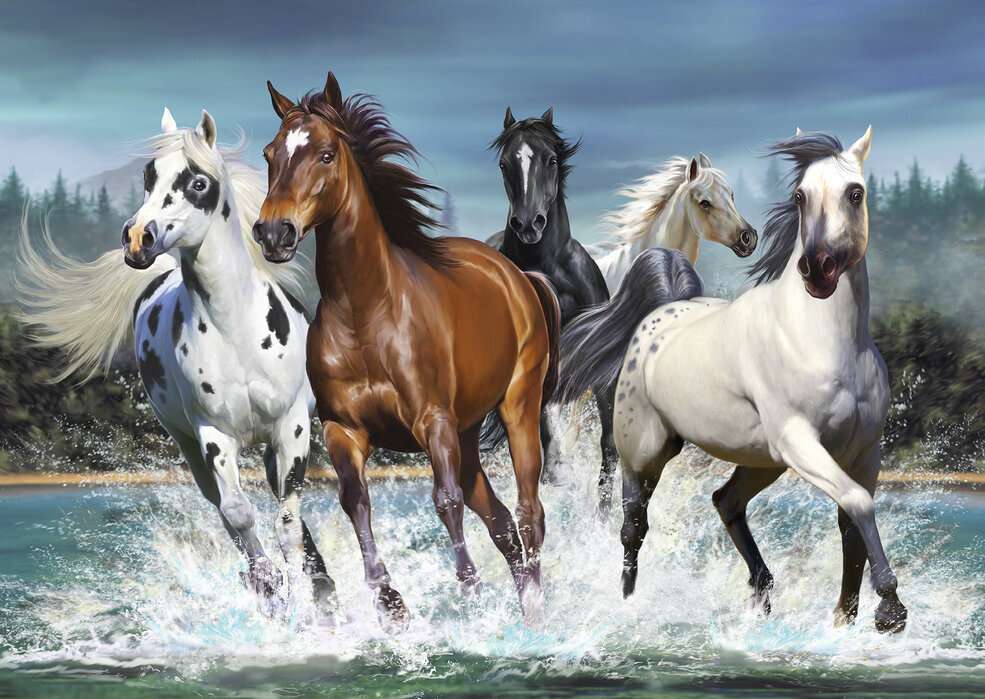коні на березі моря пазл онлайн