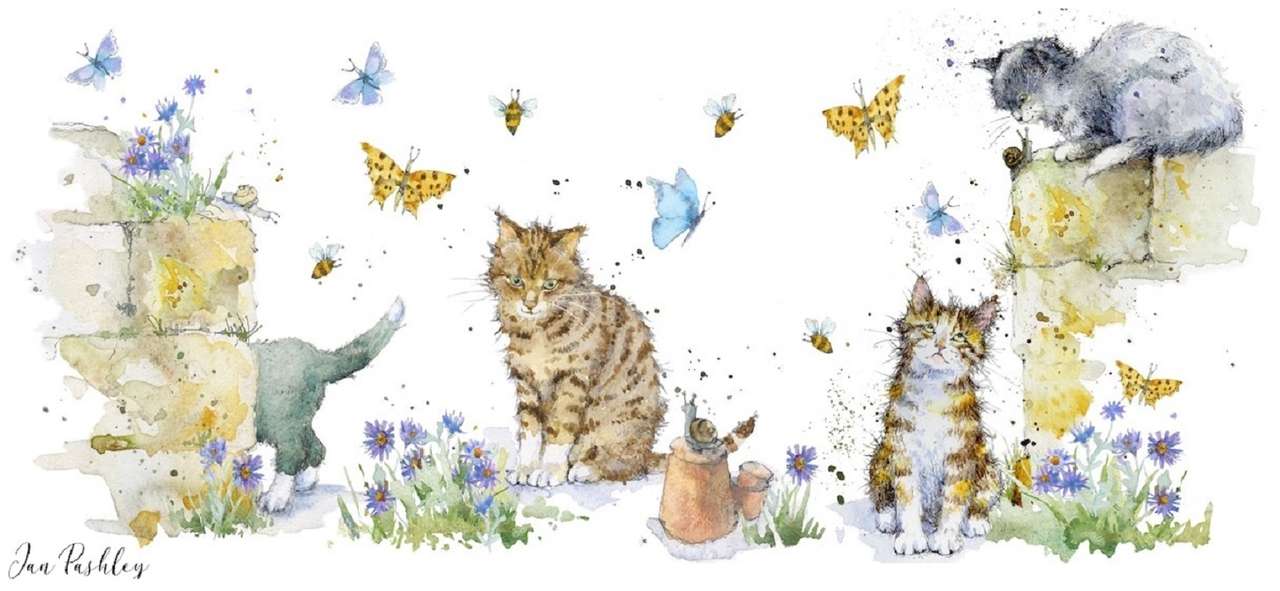 Kočky, motýli a šneci. online puzzle