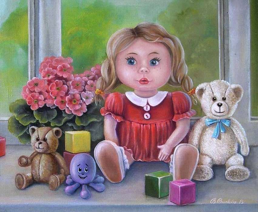 bambola con animali di peluche puzzle online