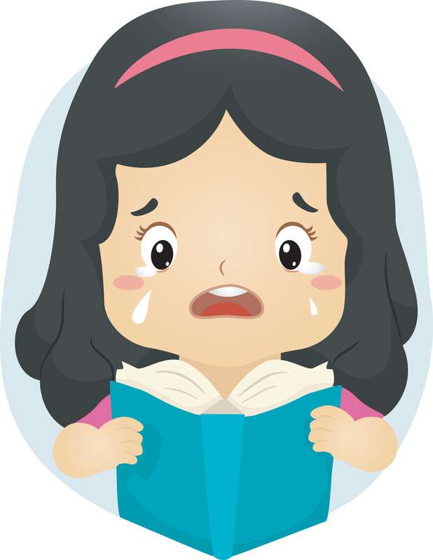 Момиче плаче при четене на много тъжна история онлайн пъзел