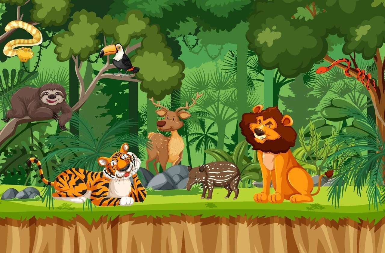 Der Wald mit Tieren. Puzzlespiel online