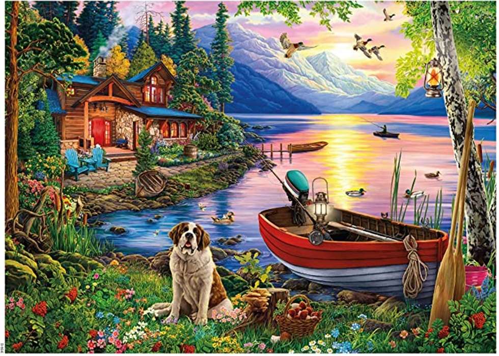 cucciolo vicino al lago puzzle online