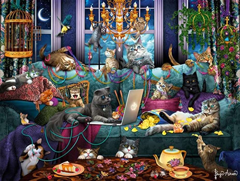Macskatalálkozó a kanapén online puzzle