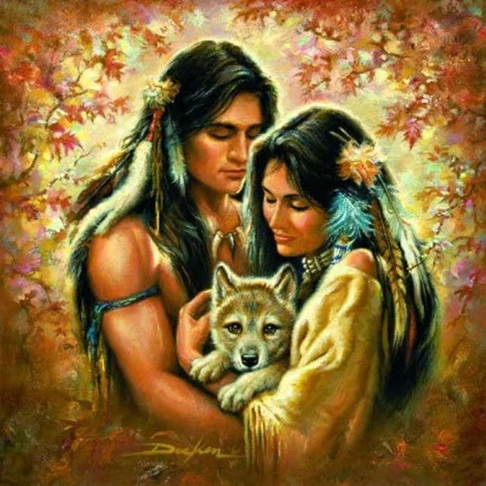 coppia indiana con cucciolo di lupo puzzle online