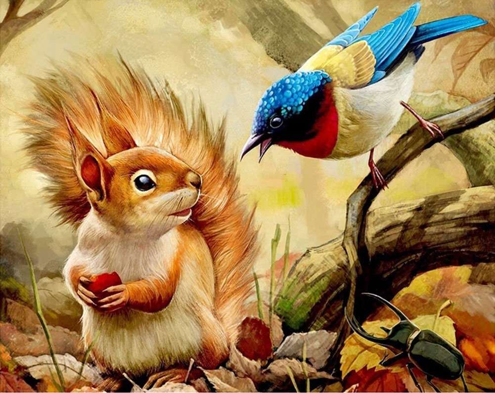 veveriță cu pasăre puzzle online