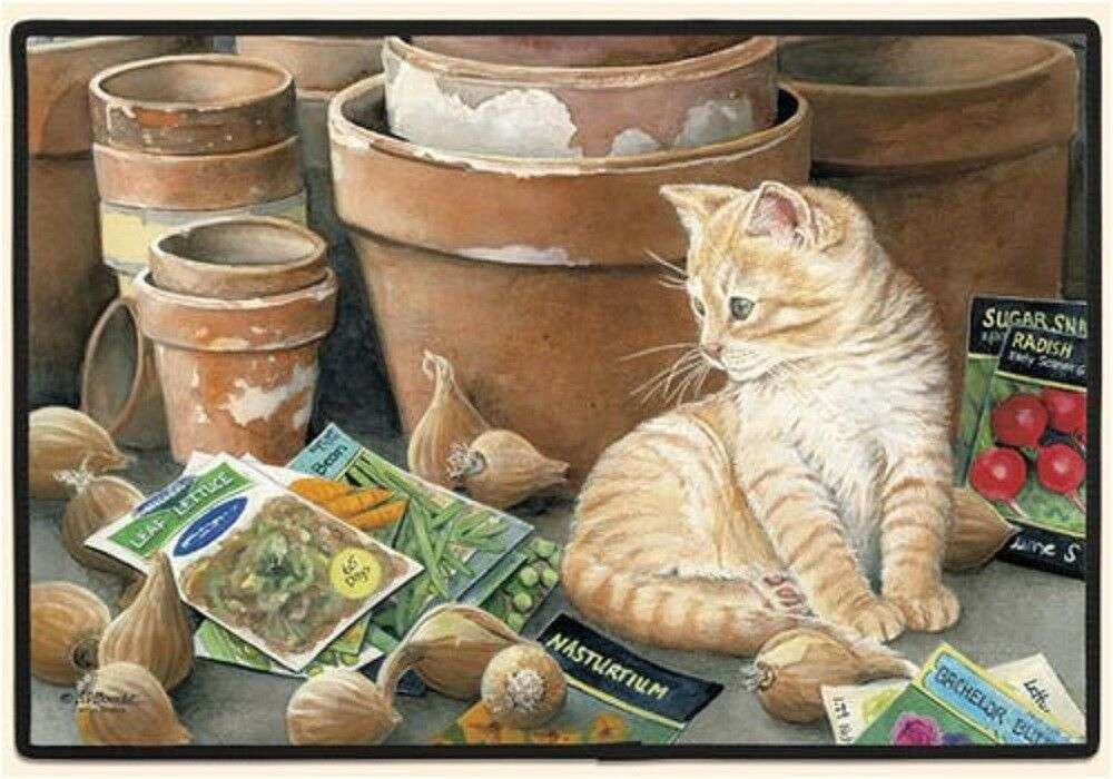 chaton avec des pots et des graines puzzle en ligne