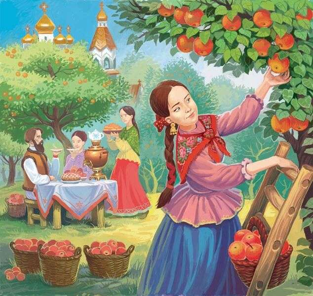 Lány szedés almát kirakós online