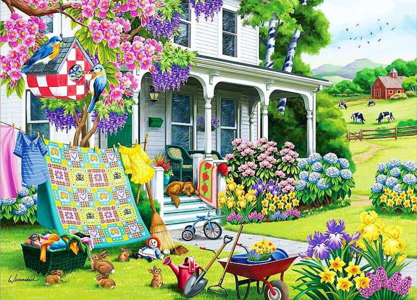 σπίτι με όμορφο κήπο παζλ online