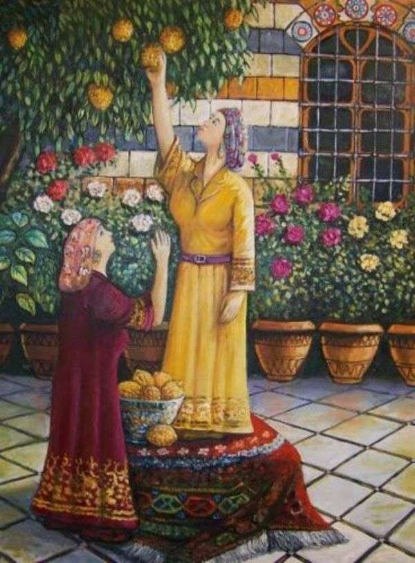 Senhoras árabes colhendo frutas puzzle online