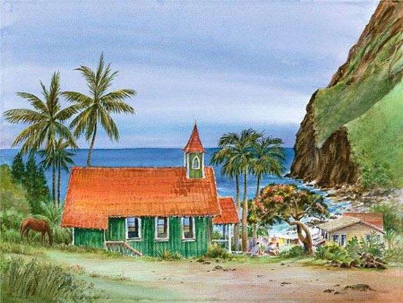 Kerk op het gepensioneerde eiland legpuzzel online