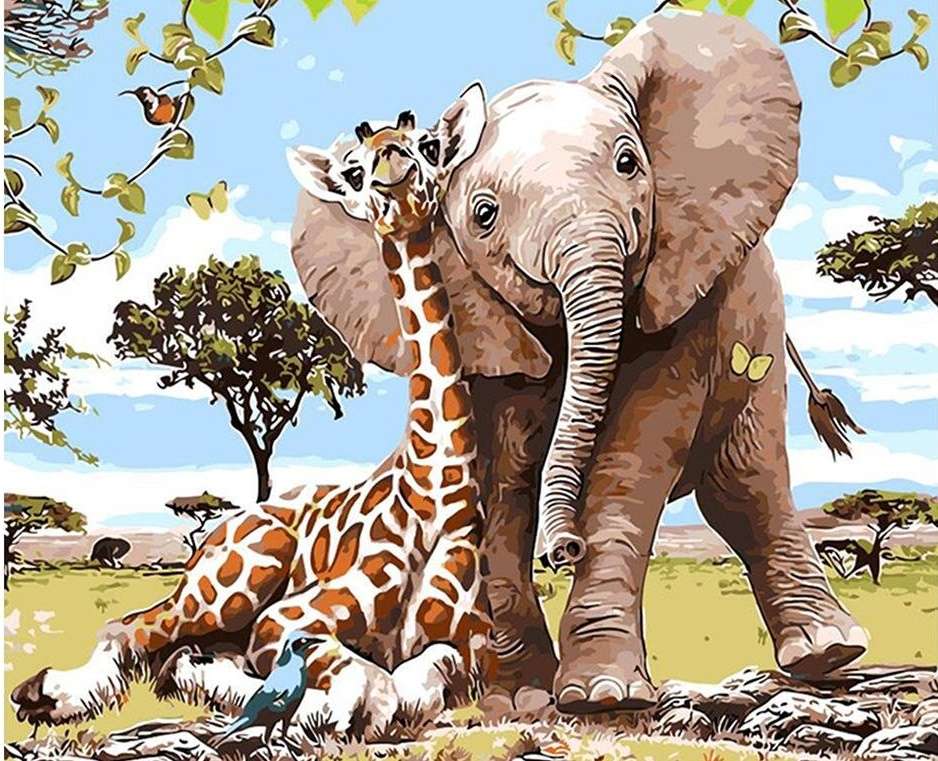 éléphant avec girafe puzzle en ligne