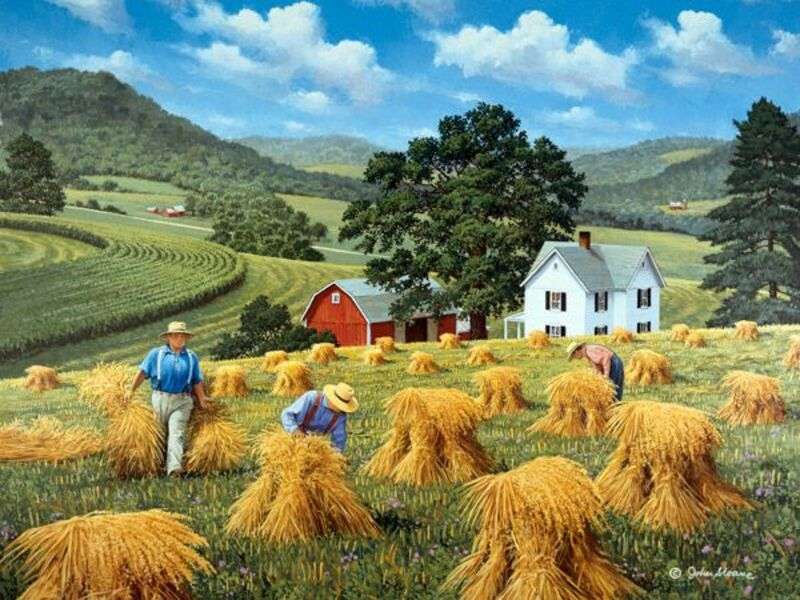 Робітники на фермі пшениці пазл онлайн