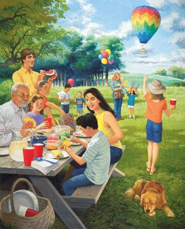 Family picnicking in the field online puzzle