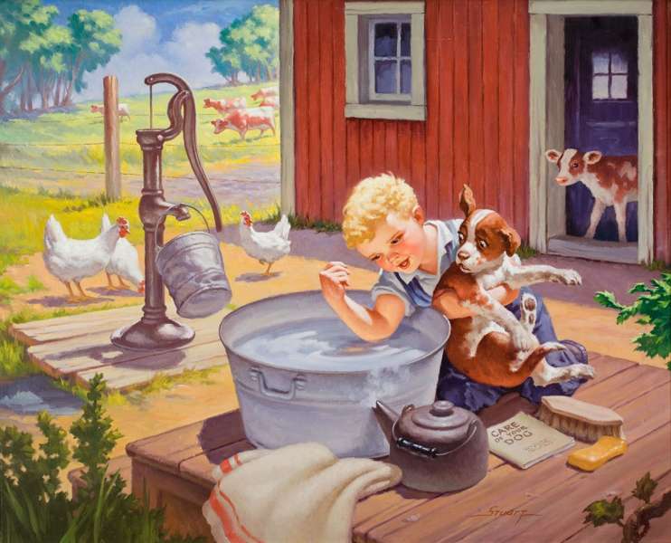 Boy will give his puppy a bath jigsaw puzzle online