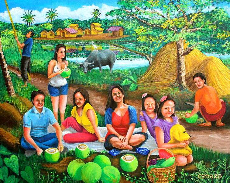 Familj svalkar sig med kokosvatten Pussel online