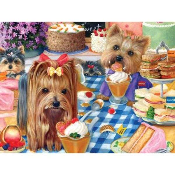 Yorkshire puppies having dinner #94 jigsaw puzzle online