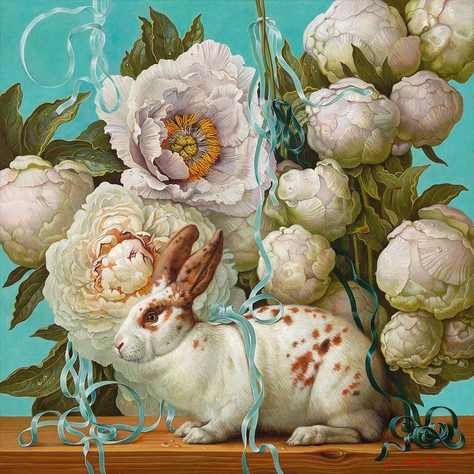kanin med blommor Pussel online