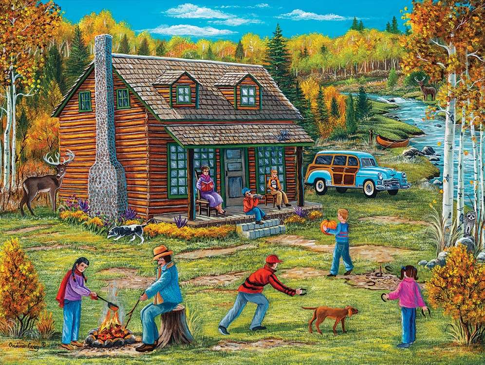 Con la famiglia vicino al fuoco. puzzle online