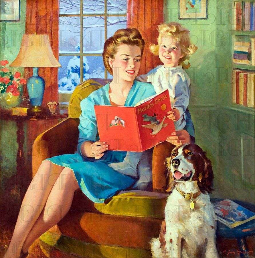 mama leyendo un cuento a su hija rompecabezas en línea